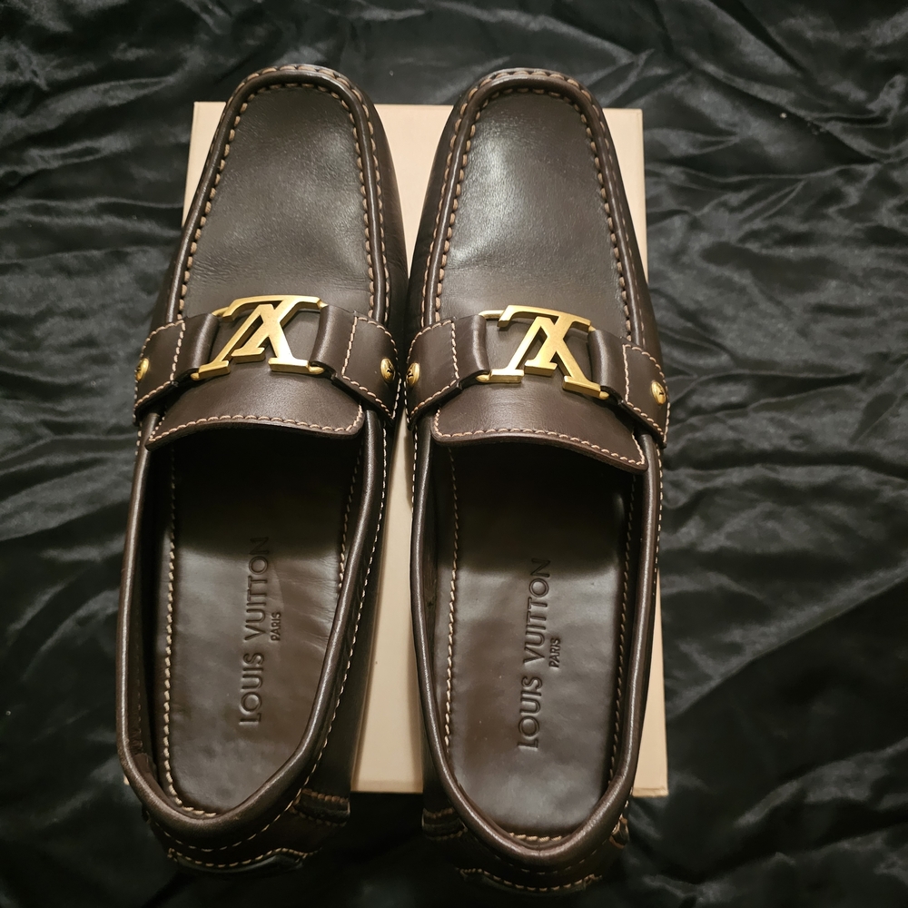 Louis Vuitton Dark Brown Loafers with Gold Accents